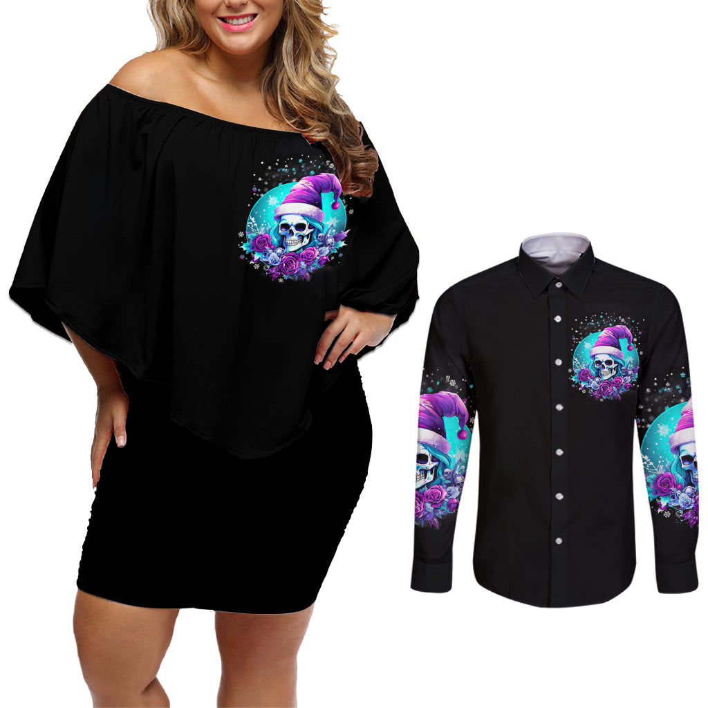 Skull Witch Santa Couples Matching Off Shoulder Short Dress and Long Sleeve Button Shirt The Good Girl In Me Got Tired So Bitch In Me Came Out - Wonder Print Shop