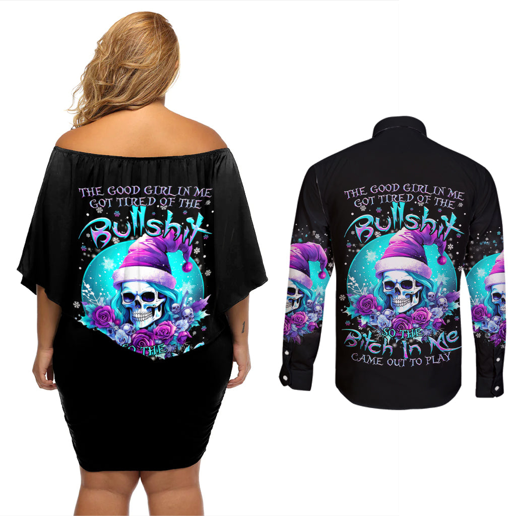 Skull Witch Santa Couples Matching Off Shoulder Short Dress and Long Sleeve Button Shirt The Good Girl In Me Got Tired So Bitch In Me Came Out - Wonder Print Shop