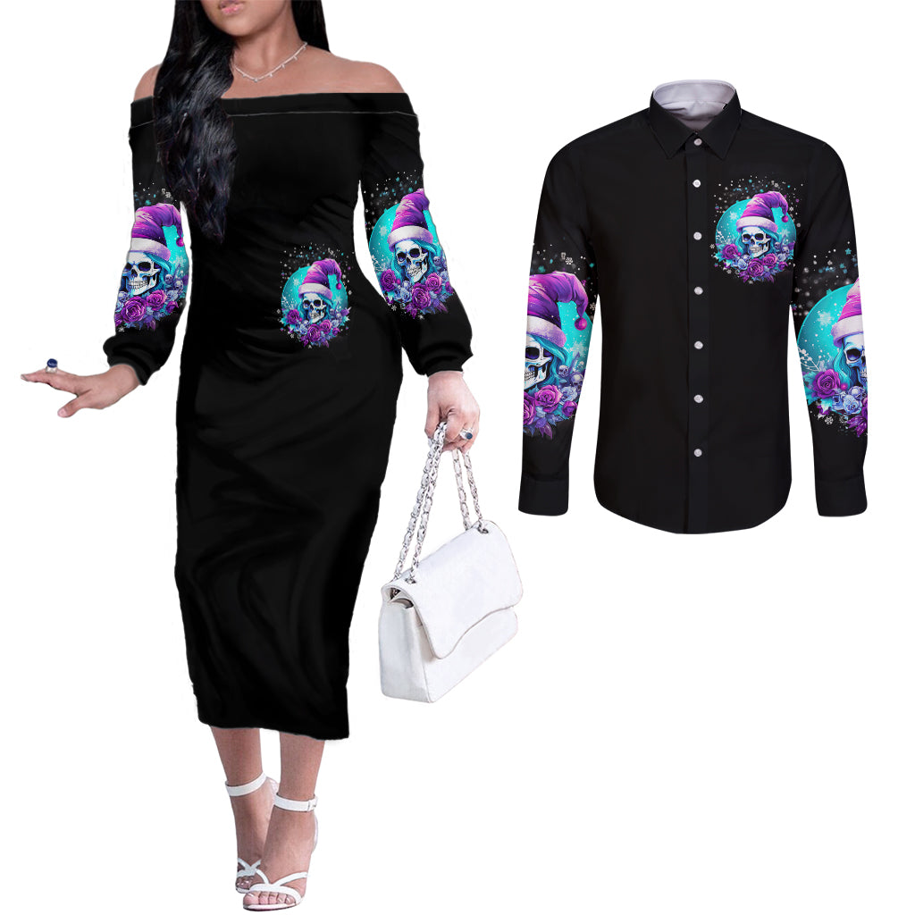 skull-witch-santa-couples-matching-off-the-shoulder-long-sleeve-dress-and-long-sleeve-button-shirt-the-good-girl-in-me-got-tired-so-bitch-in-me-came-out