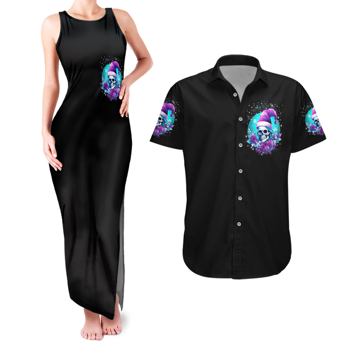 Skull Witch Santa Couples Matching Tank Maxi Dress and Hawaiian Shirt The Good Girl In Me Got Tired So Bitch In Me Came Out - Wonder Print Shop