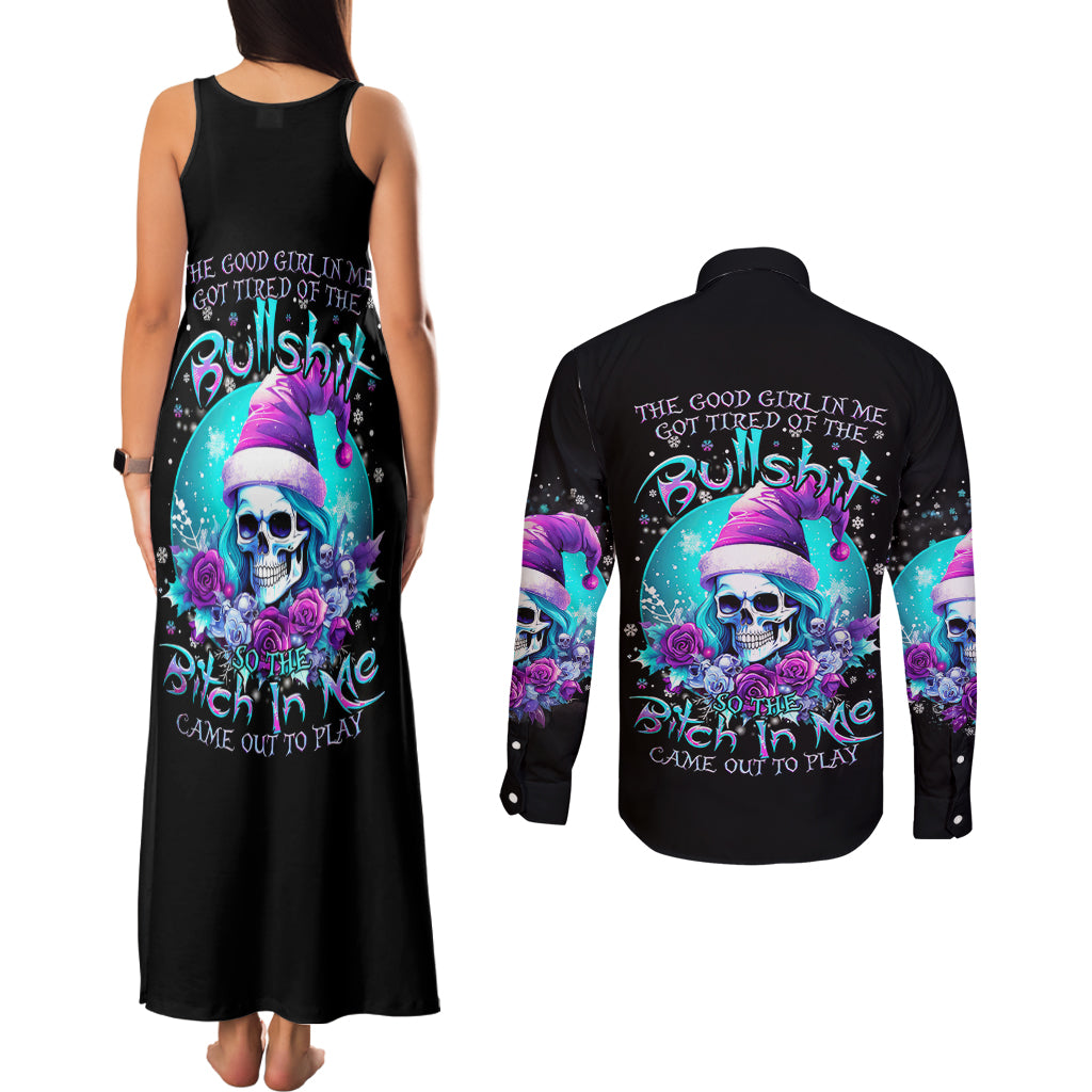 Skull Witch Santa Couples Matching Tank Maxi Dress and Long Sleeve Button Shirt The Good Girl In Me Got Tired So Bitch In Me Came Out - Wonder Print Shop