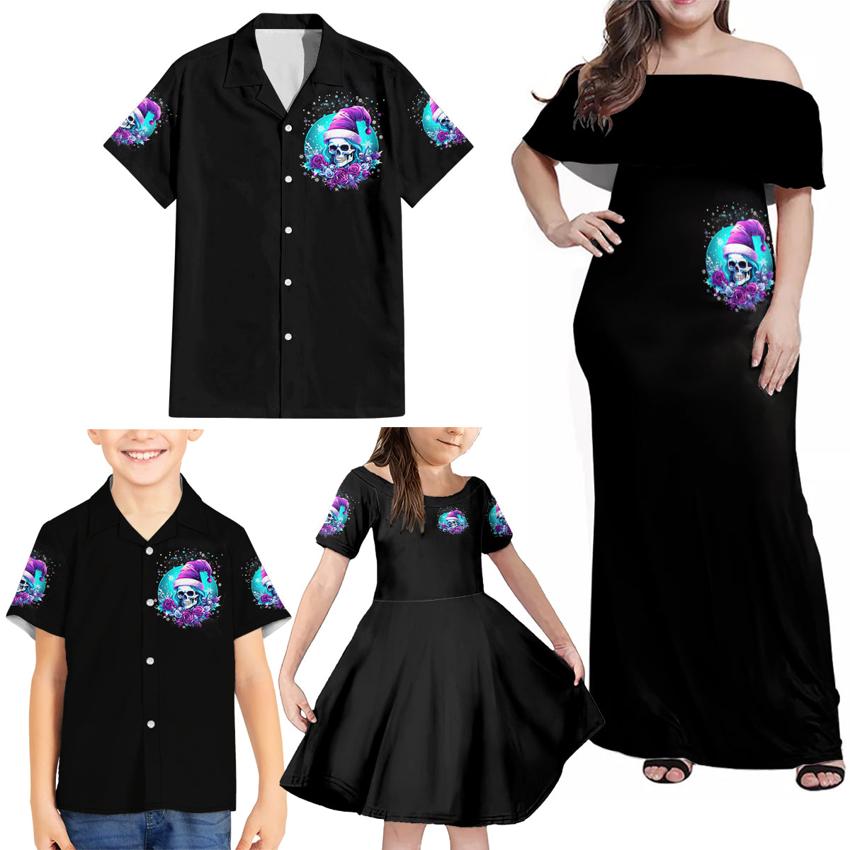 Skull Witch Santa Family Matching Off Shoulder Maxi Dress and Hawaiian Shirt The Good Girl In Me Got Tired So Bitch In Me Came Out - Wonder Print Shop