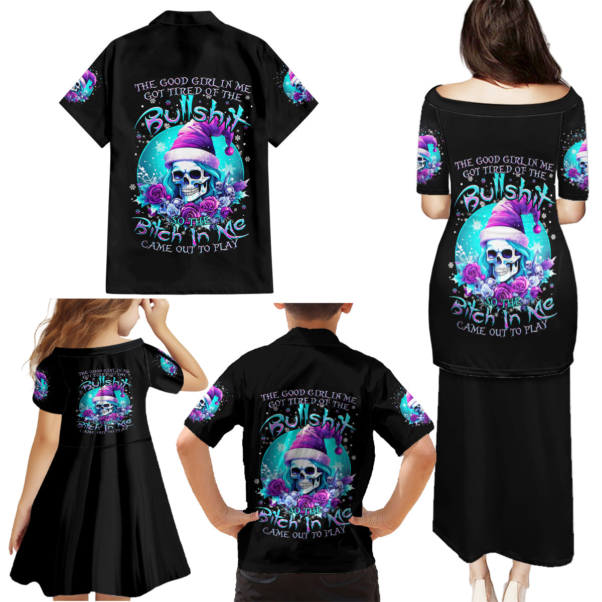 Skull Witch Santa Family Matching Puletasi Dress and Hawaiian Shirt The Good Girl In Me Got Tired So Bitch In Me Came Out - Wonder Print Shop