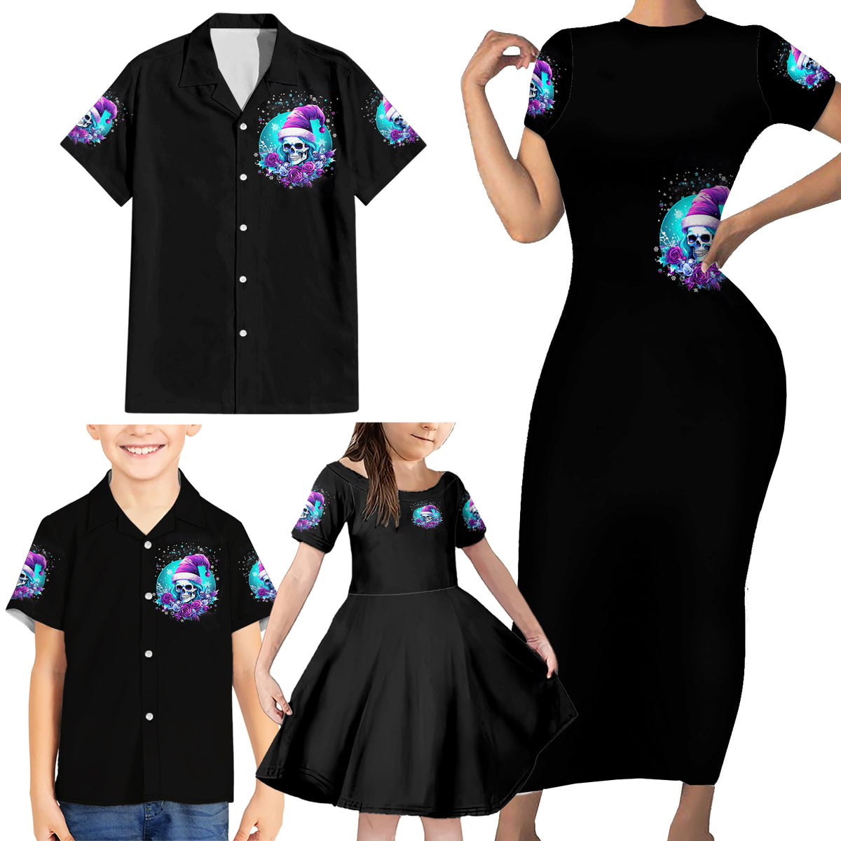 Skull Witch Santa Family Matching Short Sleeve Bodycon Dress and Hawaiian Shirt The Good Girl In Me Got Tired So Bitch In Me Came Out - Wonder Print Shop