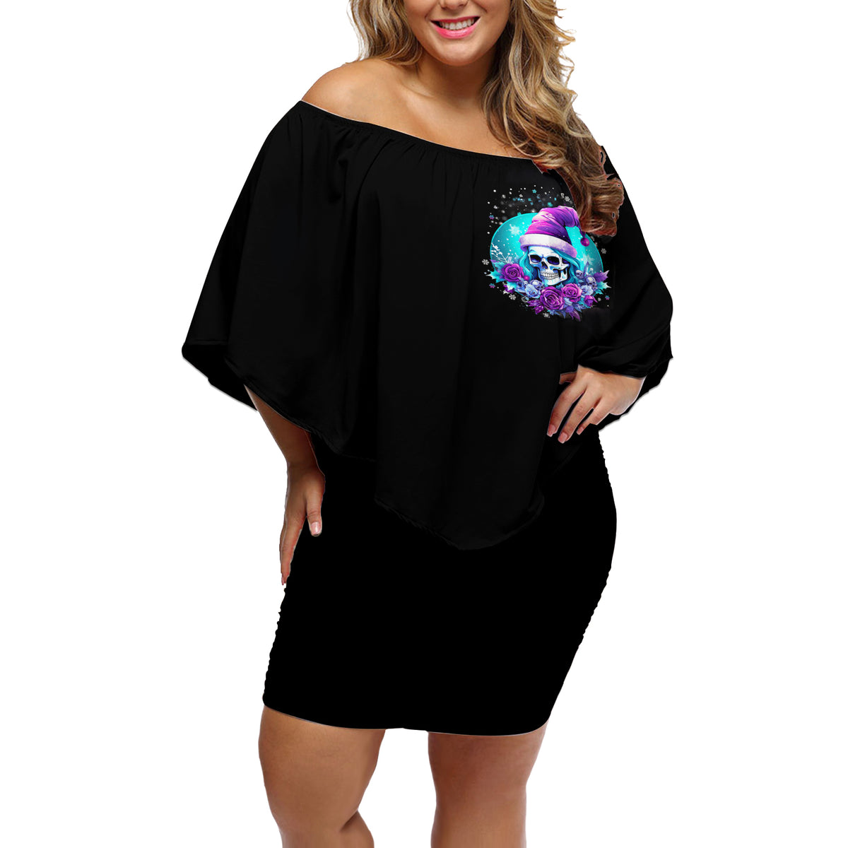 Skull Witch Santa Off Shoulder Short Dress The Good Girl In Me Got Tired So Bitch In Me Came Out - Wonder Print Shop