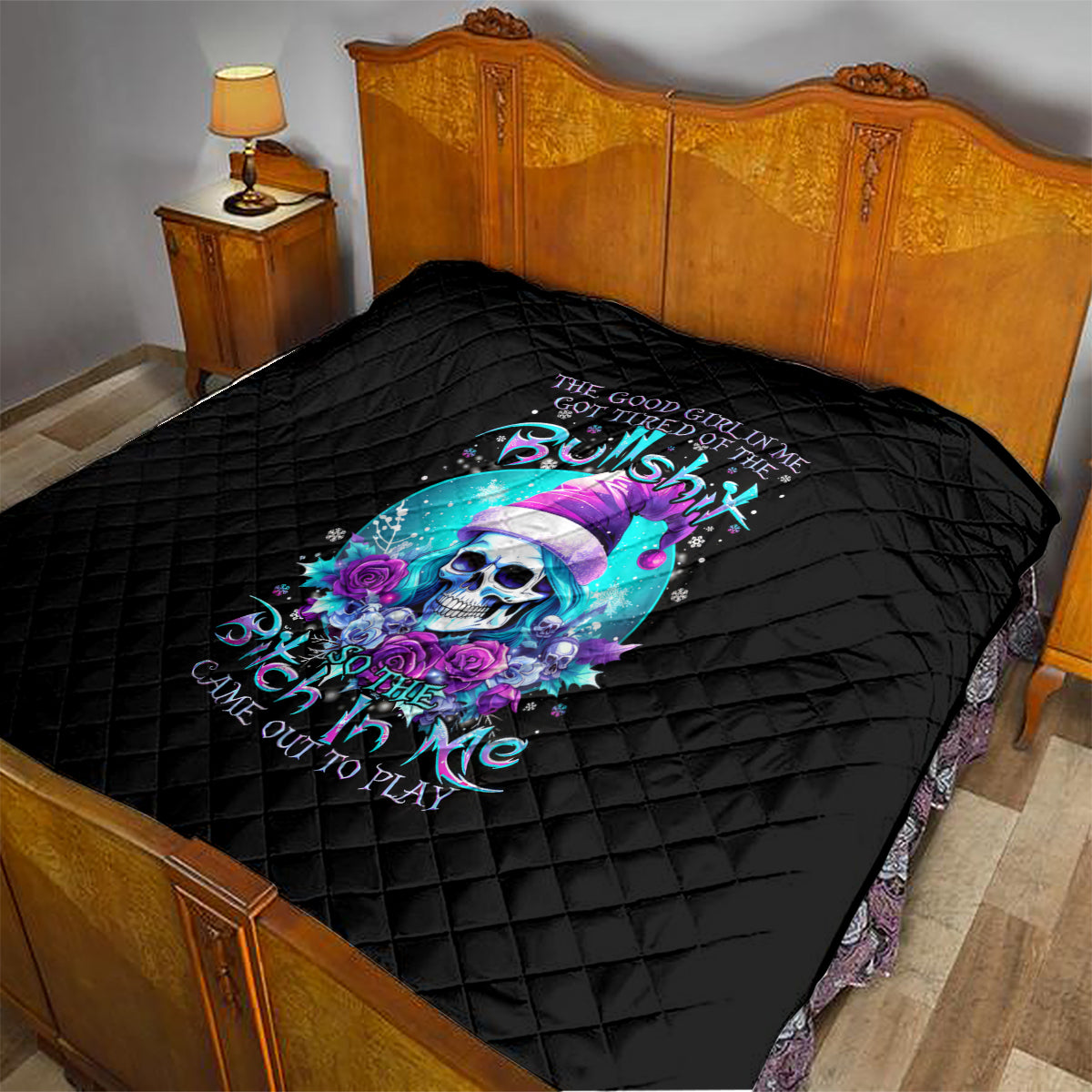 Skull Witch Santa Quilt The Good Girl In Me Got Tired So Bitch In Me Came Out - Wonder Print Shop