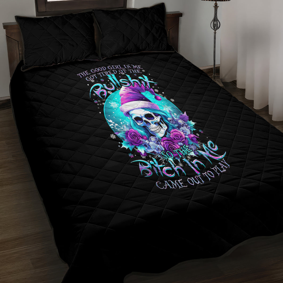 Skull Witch Santa Quilt Bed Set The Good Girl In Me Got Tired So Bitch In Me Came Out - Wonder Print Shop