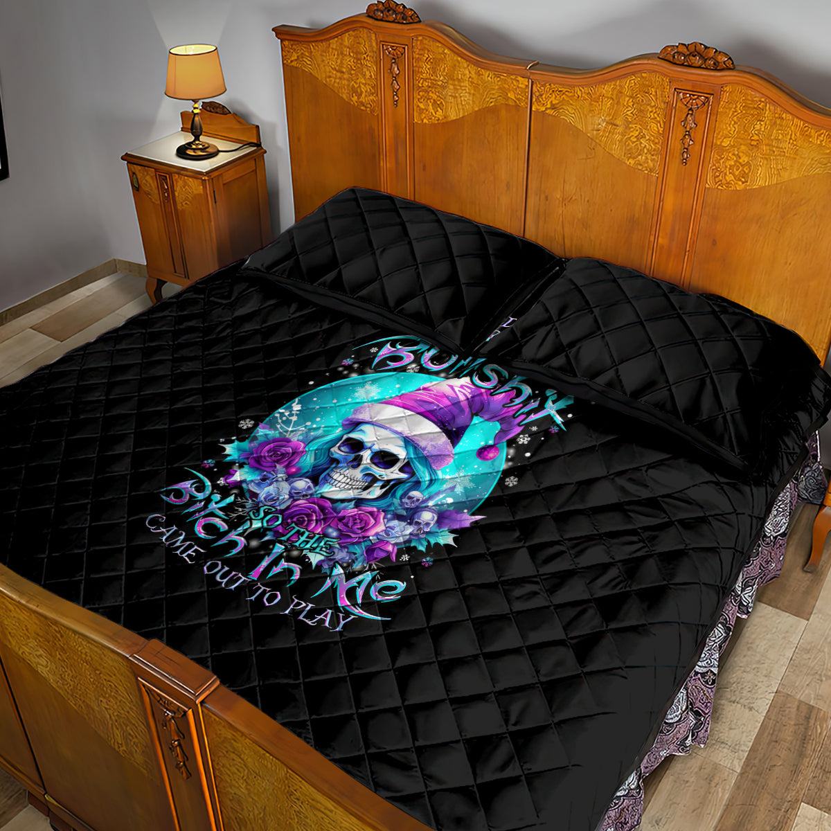 Skull Witch Santa Quilt Bed Set The Good Girl In Me Got Tired So Bitch In Me Came Out - Wonder Print Shop
