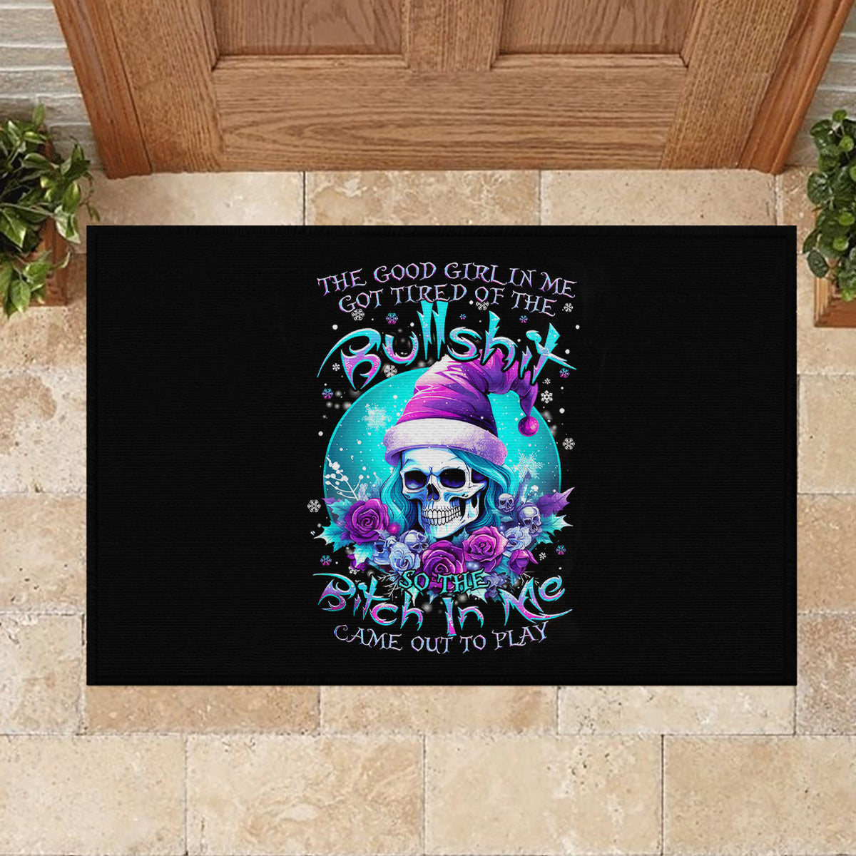 Skull Witch Santa Rubber Doormat The Good Girl In Me Got Tired So Bitch In Me Came Out - Wonder Print Shop