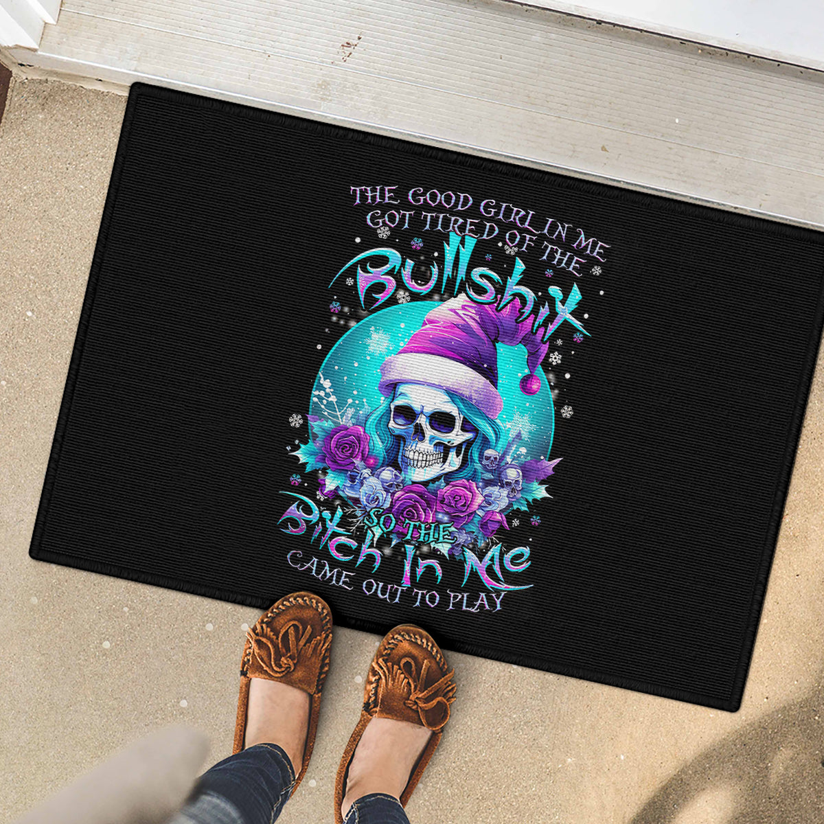 Skull Witch Santa Rubber Doormat The Good Girl In Me Got Tired So Bitch In Me Came Out - Wonder Print Shop