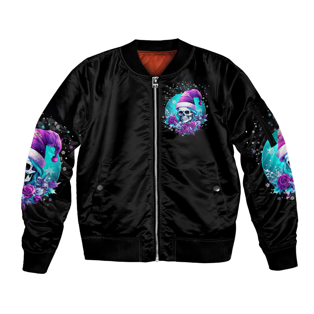 Skull Witch Santa Sleeve Zip Bomber Jacket The Good Girl In Me Got Tired So Bitch In Me Came Out - Wonder Print Shop