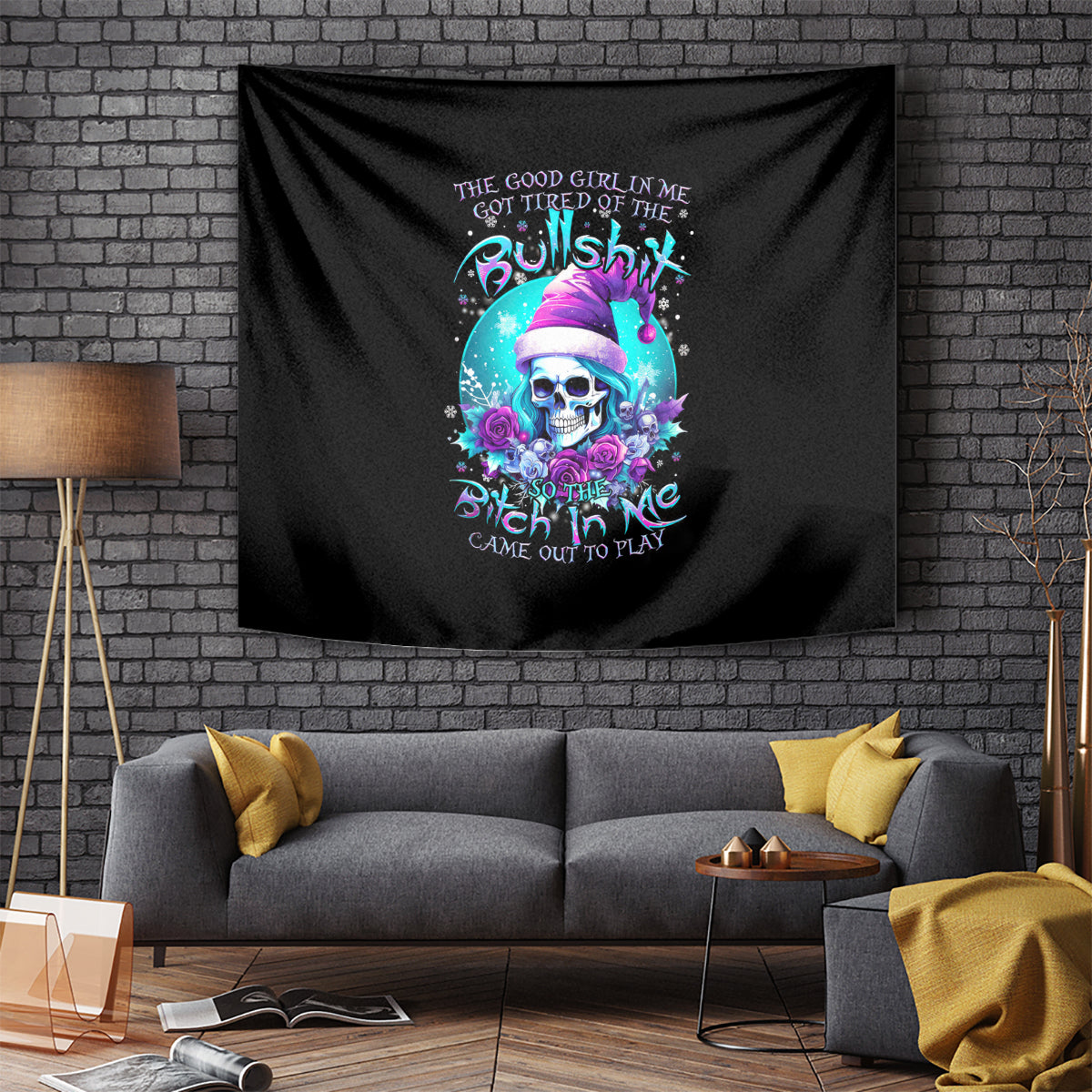 Skull Witch Santa Tapestry The Good Girl In Me Got Tired So Bitch In Me Came Out - Wonder Print Shop