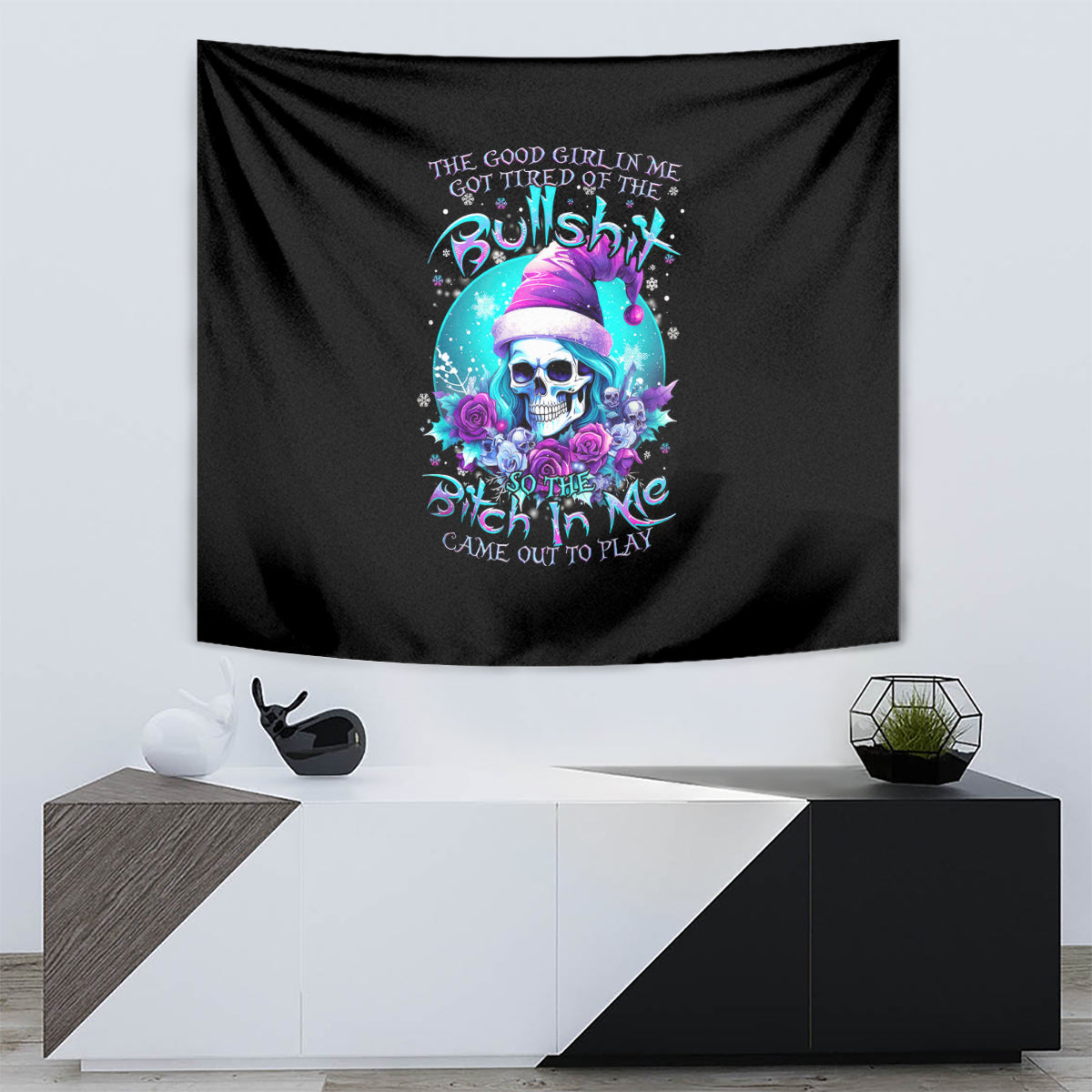 Skull Witch Santa Tapestry The Good Girl In Me Got Tired So Bitch In Me Came Out - Wonder Print Shop