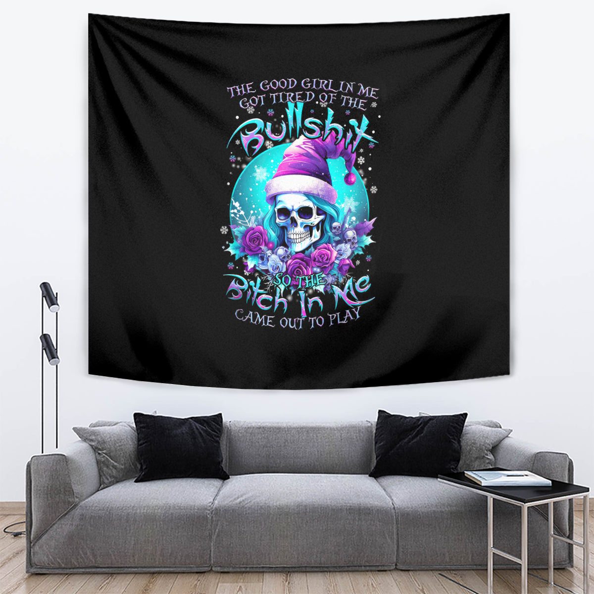 Skull Witch Santa Tapestry The Good Girl In Me Got Tired So Bitch In Me Came Out - Wonder Print Shop