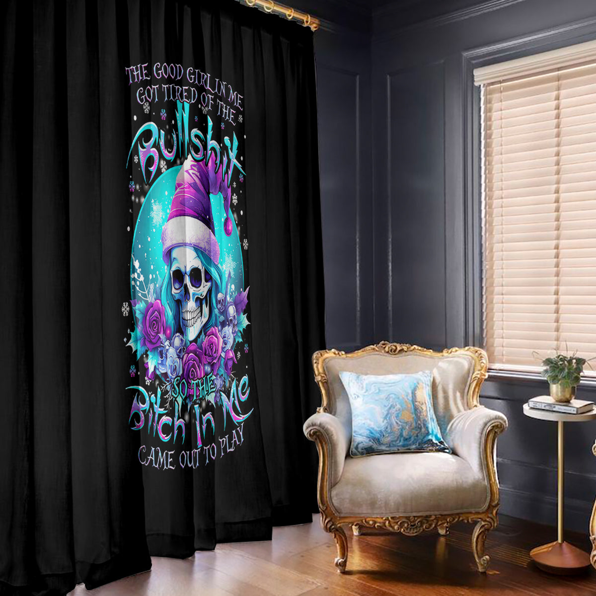 Skull Witch Santa Window Curtain The Good Girl In Me Got Tired So Bitch In Me Came Out - Wonder Print Shop