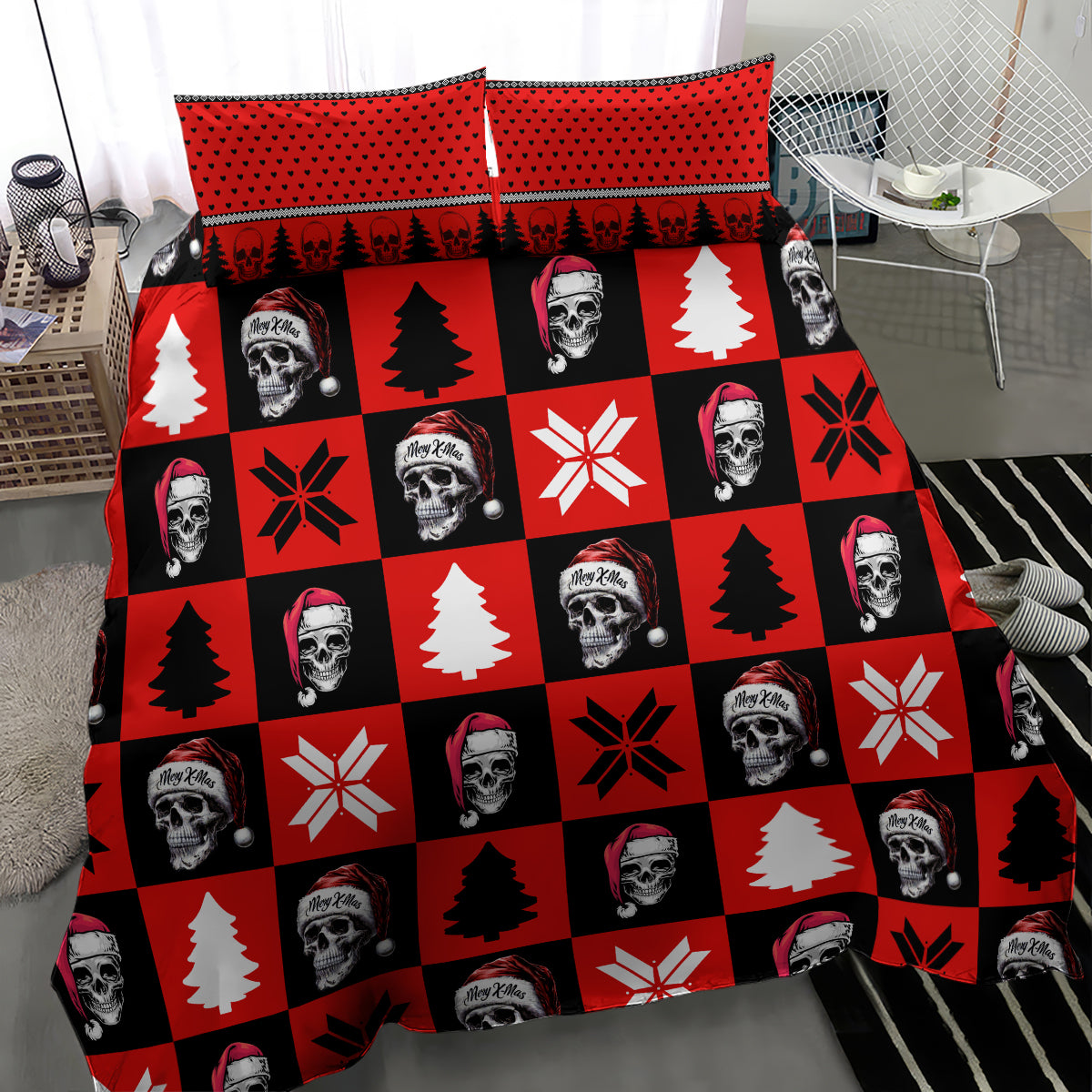 Scary Skeleton Bedding Set Skeleton Inside Ugly Christmas - Wonder Print Shop