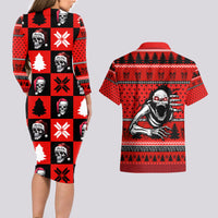 Scary Skeleton Couples Matching Long Sleeve Bodycon Dress and Hawaiian Shirt Skeleton Inside Ugly Christmas - Wonder Print Shop