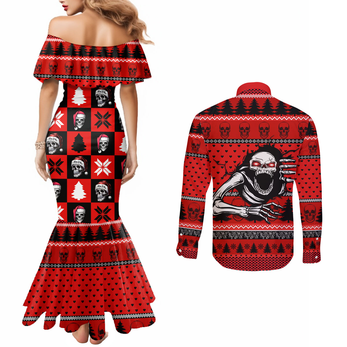 scary-skeleton-couples-matching-mermaid-dress-and-long-sleeve-button-shirt-skeleton-inside-ugly-christmas