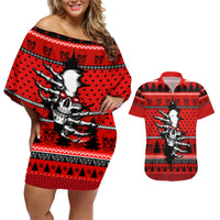 Scary Skeleton Couples Matching Off Shoulder Short Dress and Hawaiian Shirt Skeleton Inside Ugly Christmas - Wonder Print Shop