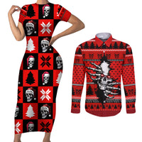 Scary Skeleton Couples Matching Short Sleeve Bodycon Dress and Long Sleeve Button Shirt Skeleton Inside Ugly Christmas - Wonder Print Shop