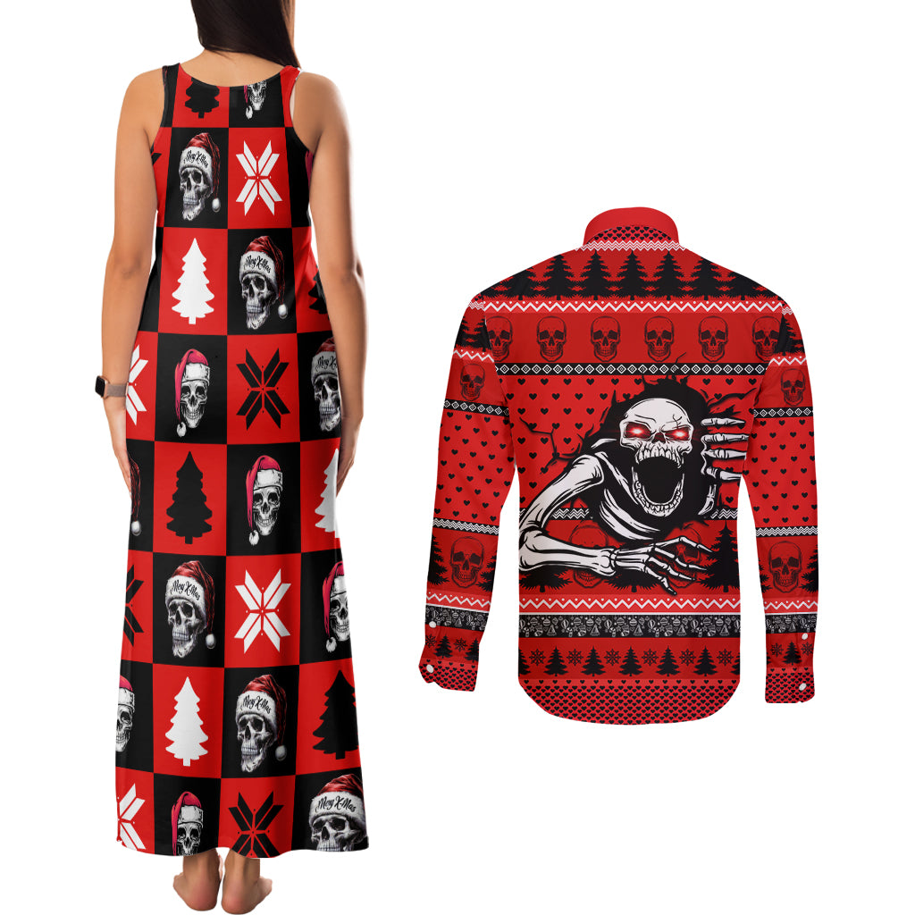 Scary Skeleton Couples Matching Tank Maxi Dress and Long Sleeve Button Shirt Skeleton Inside Ugly Christmas - Wonder Print Shop