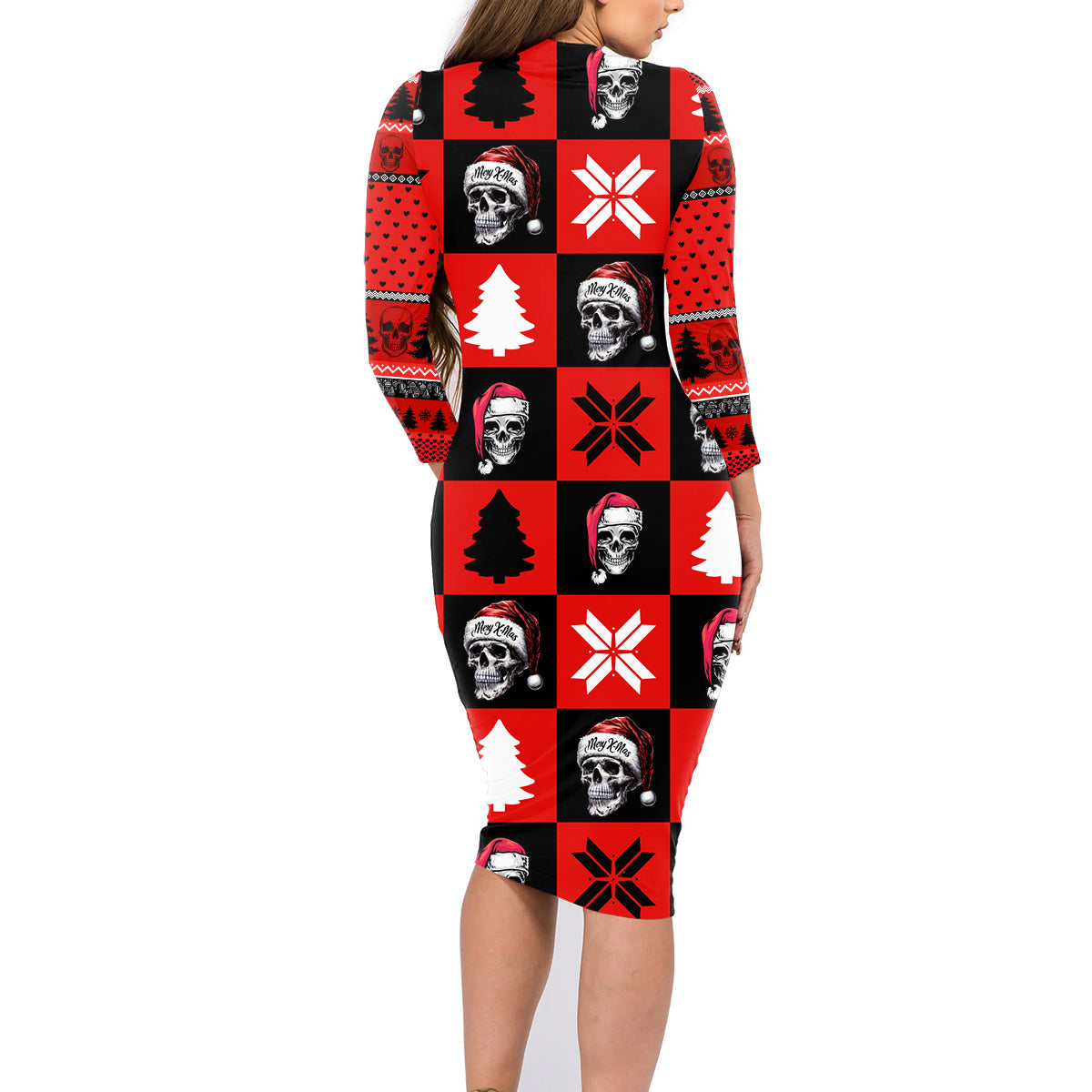 Scary Skeleton Family Matching Long Sleeve Bodycon Dress and Hawaiian Shirt Skeleton Inside Ugly Christmas - Wonder Print Shop
