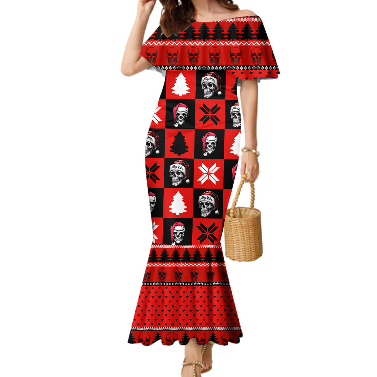 Scary Skeleton Family Matching Mermaid Dress and Hawaiian Shirt Skeleton Inside Ugly Christmas - Wonder Print Shop