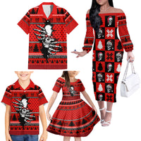 Scary Skeleton Family Matching Off Shoulder Long Sleeve Dress and Hawaiian Shirt Skeleton Inside Ugly Christmas - Wonder Print Shop