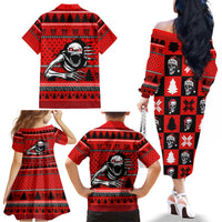 Scary Skeleton Family Matching Off Shoulder Long Sleeve Dress and Hawaiian Shirt Skeleton Inside Ugly Christmas - Wonder Print Shop