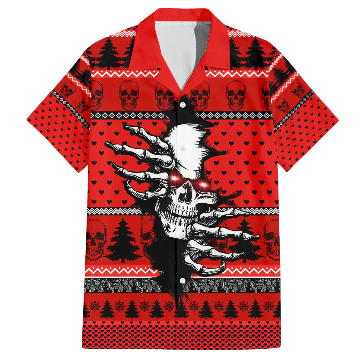 Scary Skeleton Family Matching Off Shoulder Long Sleeve Dress and Hawaiian Shirt Skeleton Inside Ugly Christmas - Wonder Print Shop