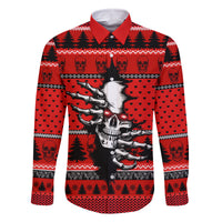 Scary Skeleton Family Matching Off Shoulder Long Sleeve Dress and Hawaiian Shirt Skeleton Inside Ugly Christmas - Wonder Print Shop