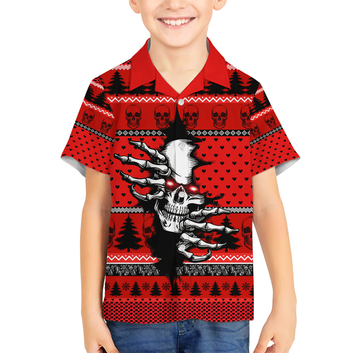 Scary Skeleton Family Matching Off Shoulder Long Sleeve Dress and Hawaiian Shirt Skeleton Inside Ugly Christmas - Wonder Print Shop