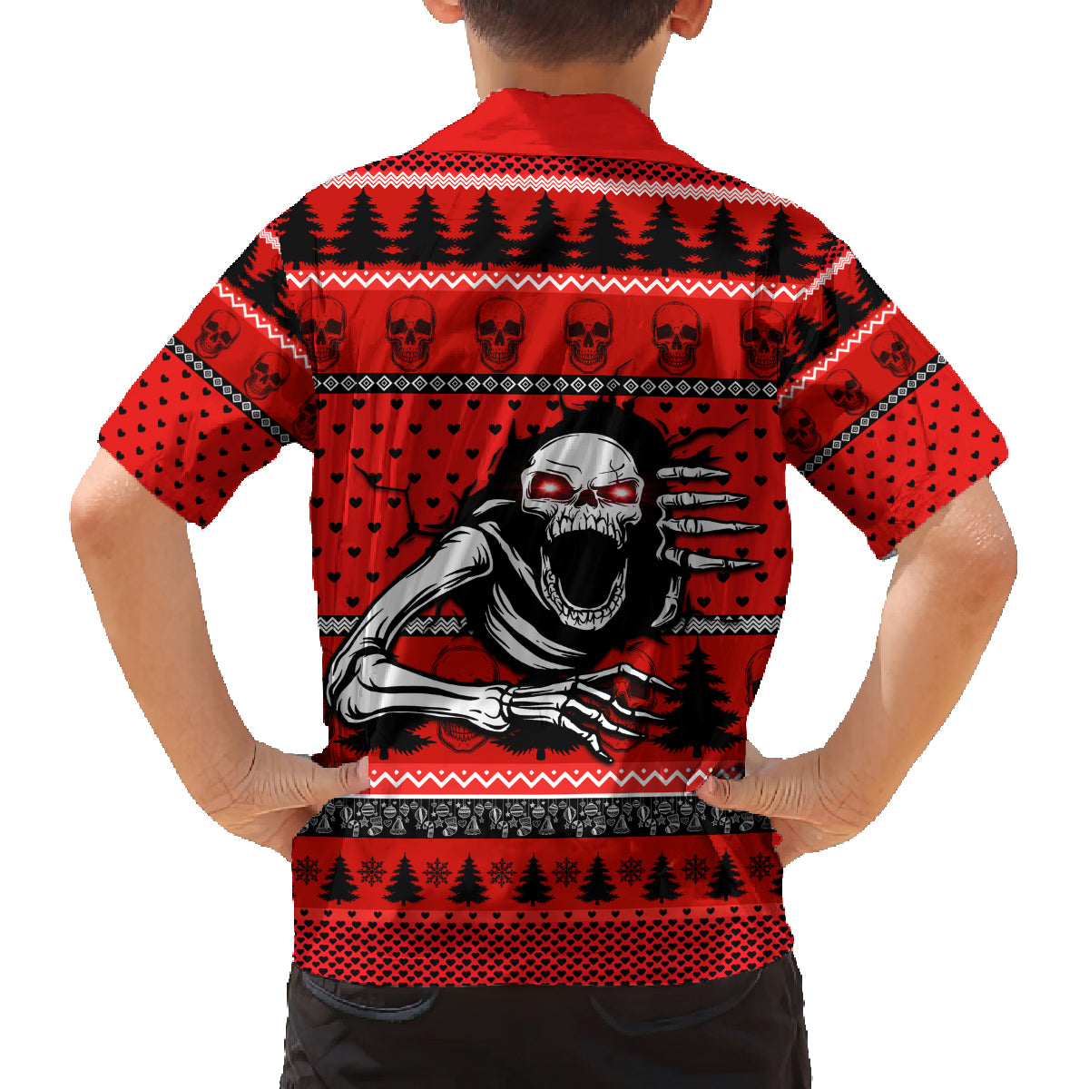 Scary Skeleton Family Matching Off Shoulder Maxi Dress and Hawaiian Shirt Skeleton Inside Ugly Christmas - Wonder Print Shop