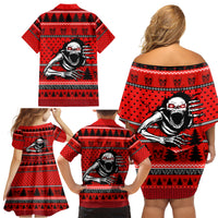 Scary Skeleton Family Matching Off Shoulder Short Dress and Hawaiian Shirt Skeleton Inside Ugly Christmas - Wonder Print Shop