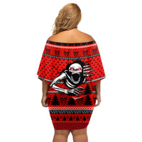 Scary Skeleton Family Matching Off Shoulder Short Dress and Hawaiian Shirt Skeleton Inside Ugly Christmas - Wonder Print Shop