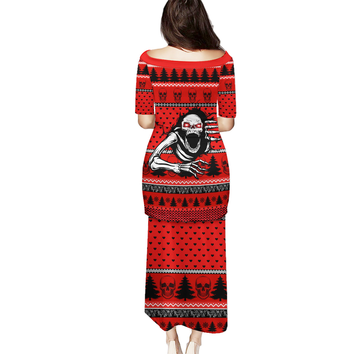 Scary Skeleton Family Matching Puletasi Dress and Hawaiian Shirt Skeleton Inside Ugly Christmas - Wonder Print Shop