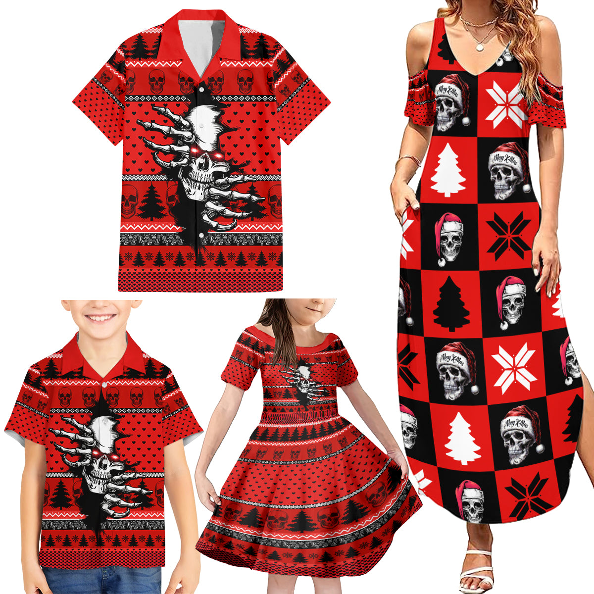 Scary Skeleton Family Matching Summer Maxi Dress and Hawaiian Shirt Skeleton Inside Ugly Christmas - Wonder Print Shop