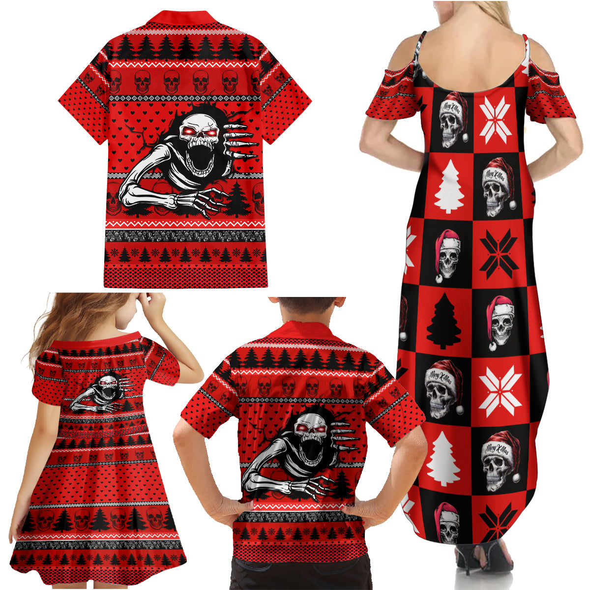 Scary Skeleton Family Matching Summer Maxi Dress and Hawaiian Shirt Skeleton Inside Ugly Christmas - Wonder Print Shop