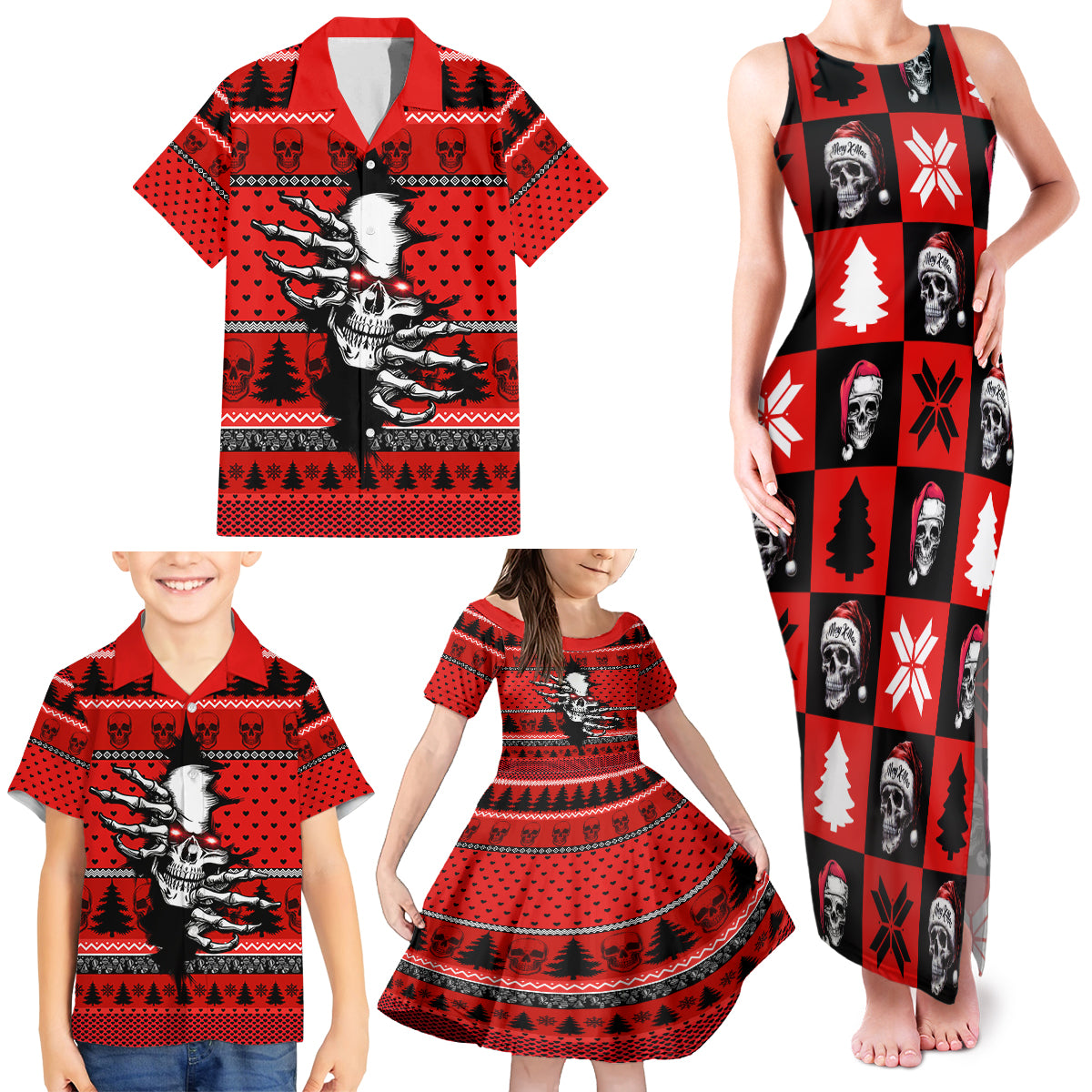 Scary Skeleton Family Matching Tank Maxi Dress and Hawaiian Shirt Skeleton Inside Ugly Christmas - Wonder Print Shop