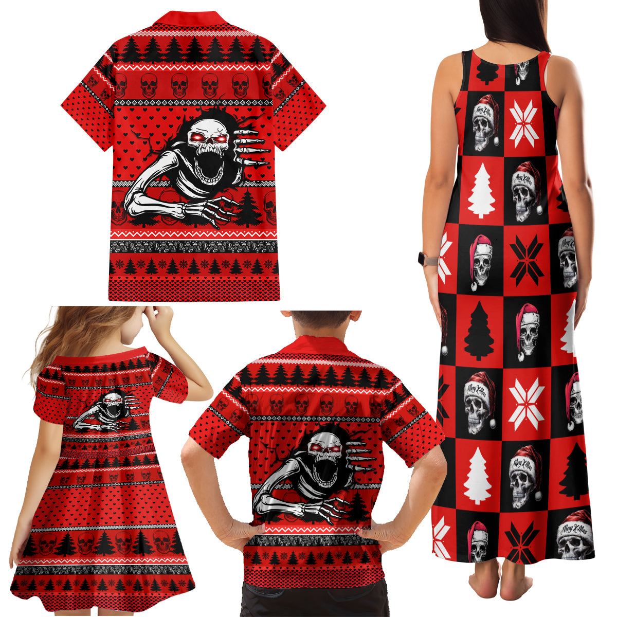 Scary Skeleton Family Matching Tank Maxi Dress and Hawaiian Shirt Skeleton Inside Ugly Christmas - Wonder Print Shop
