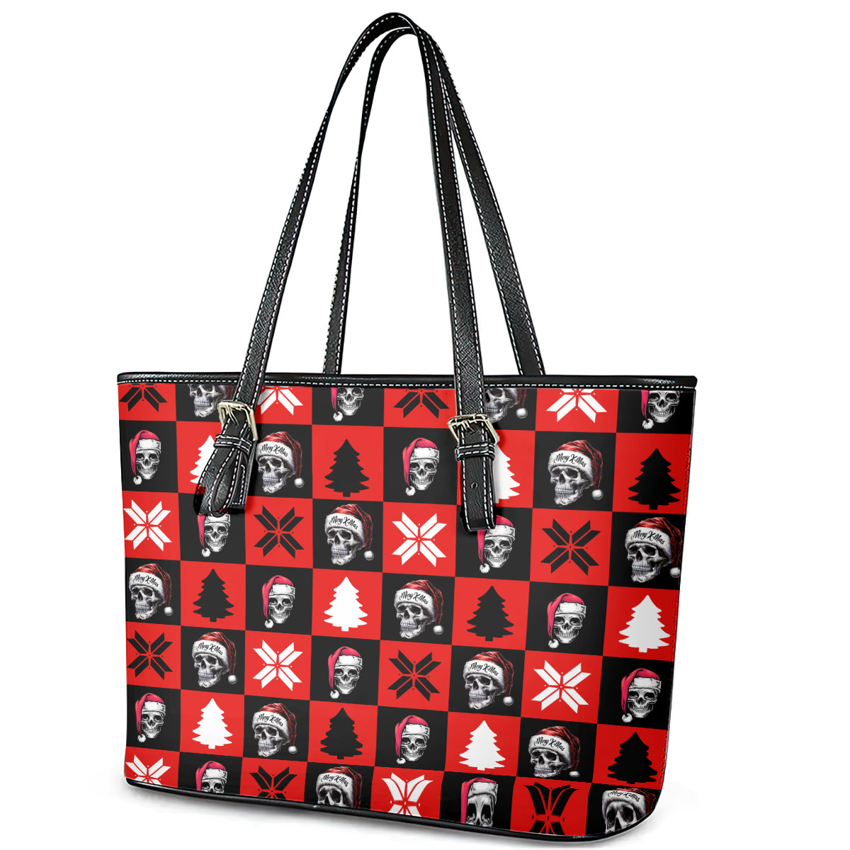 Scary Skeleton Leather Tote Bag Skeleton Inside Ugly Christmas - Wonder Print Shop