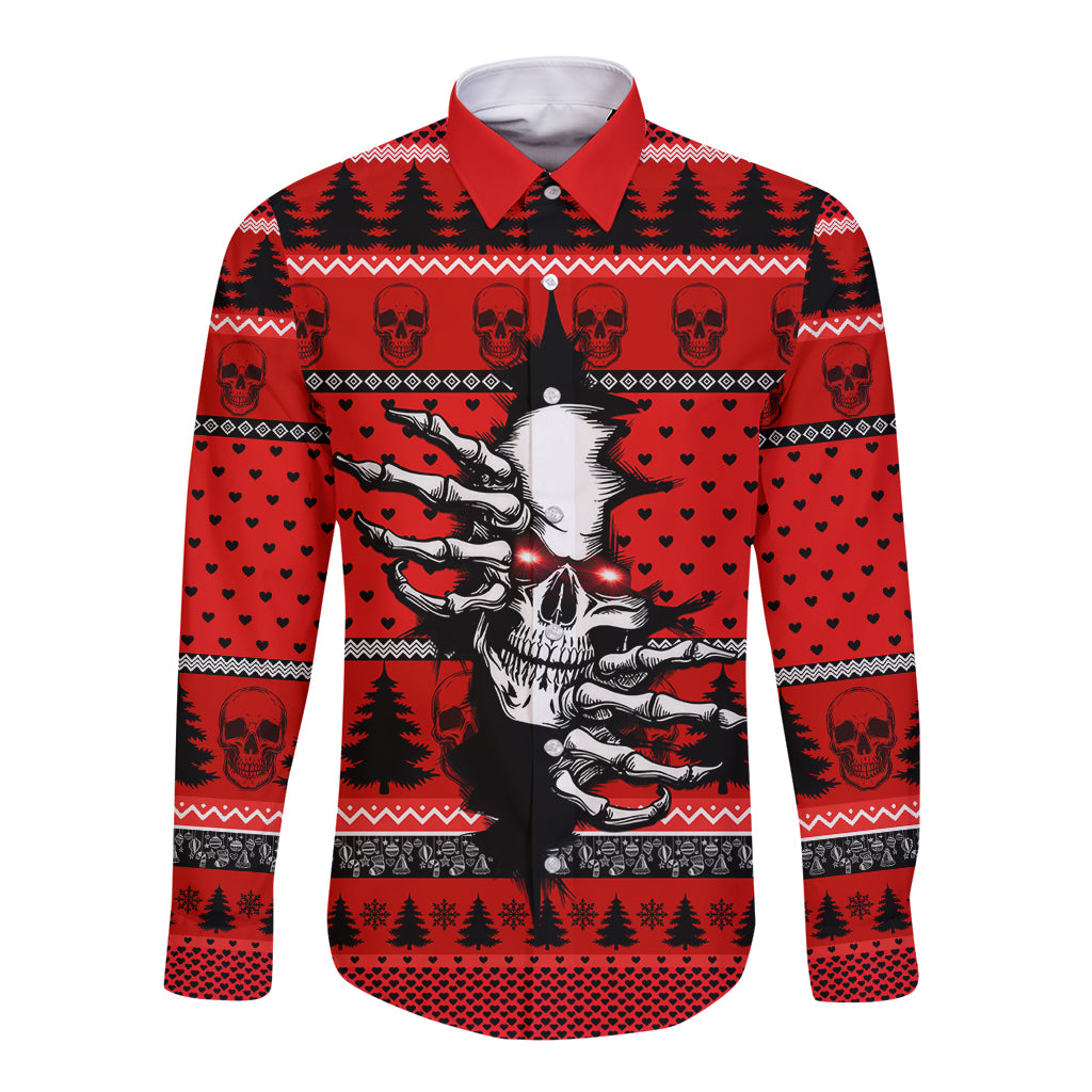 Scary Skeleton Long Sleeve Button Shirt Skeleton Inside Ugly Christmas - Wonder Print Shop