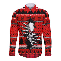 Scary Skeleton Long Sleeve Button Shirt Skeleton Inside Ugly Christmas - Wonder Print Shop