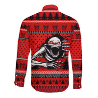 Scary Skeleton Long Sleeve Button Shirt Skeleton Inside Ugly Christmas - Wonder Print Shop