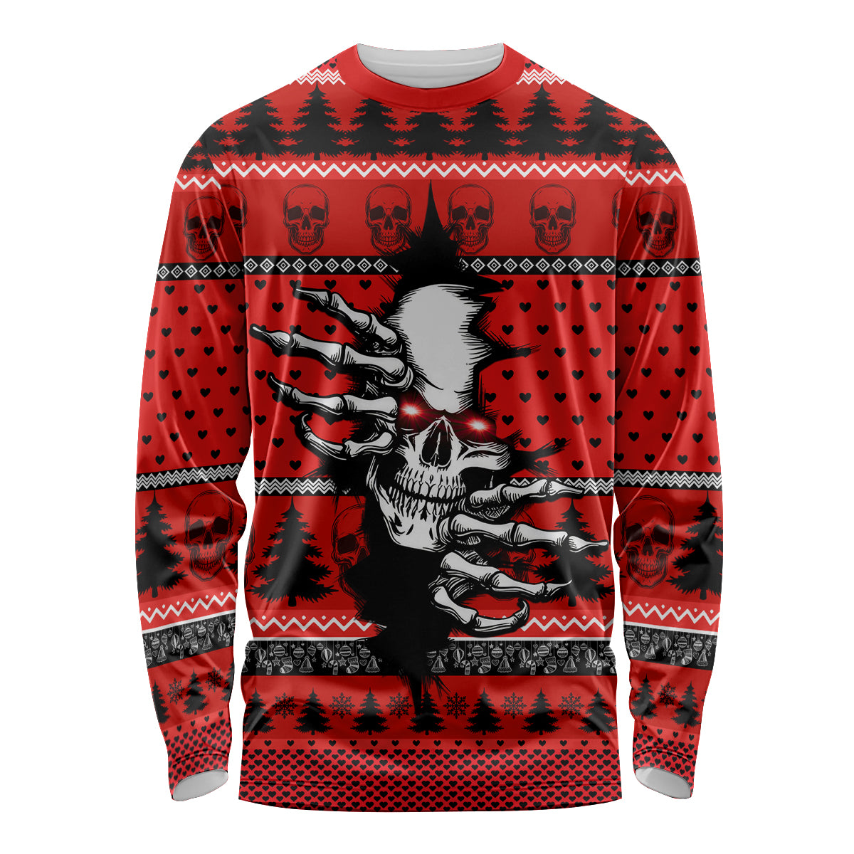 Scary Skeleton Long Sleeve Shirt Skeleton Inside Ugly Christmas - Wonder Print Shop