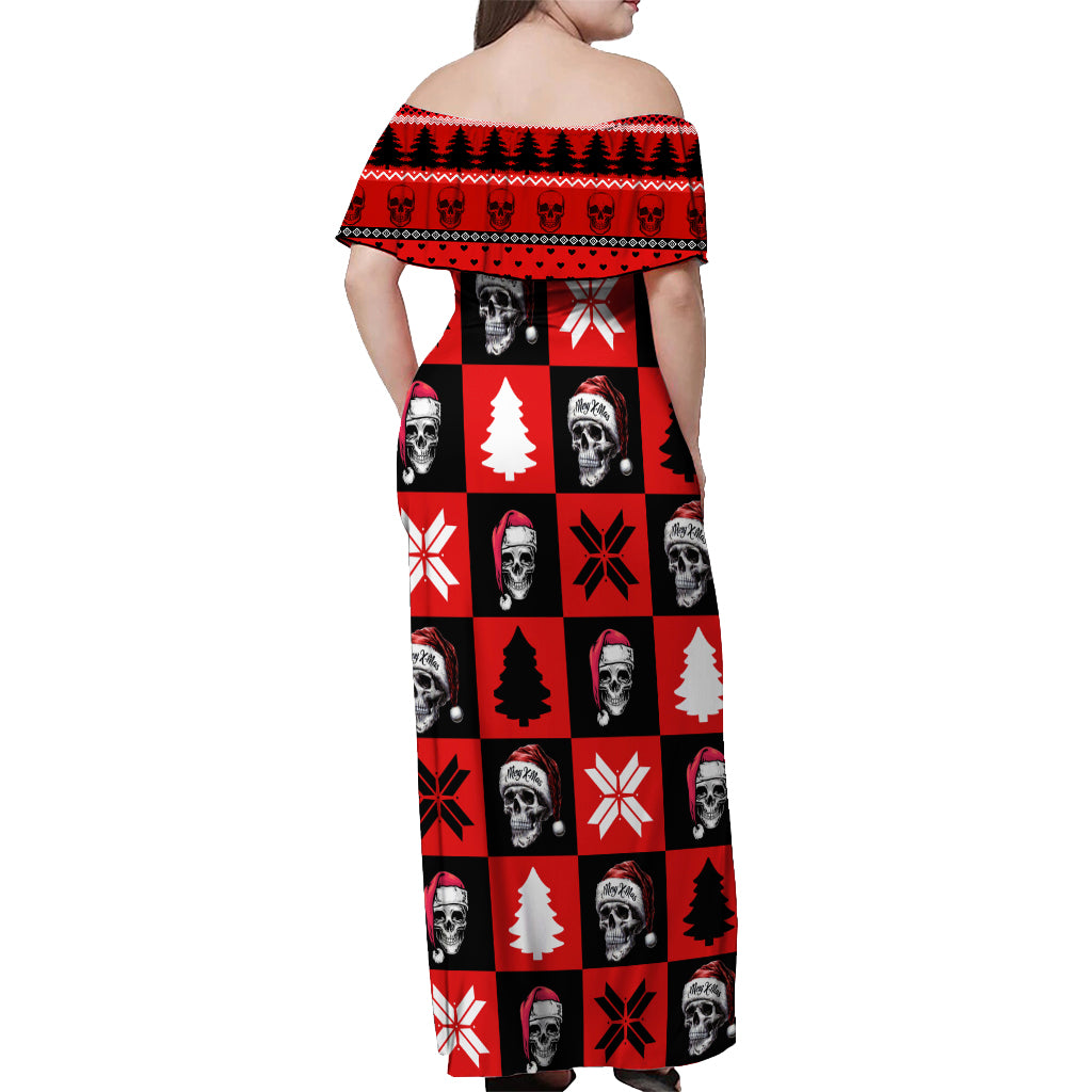 Scary Skeleton Off Shoulder Maxi Dress Skeleton Inside Ugly Christmas - Wonder Print Shop