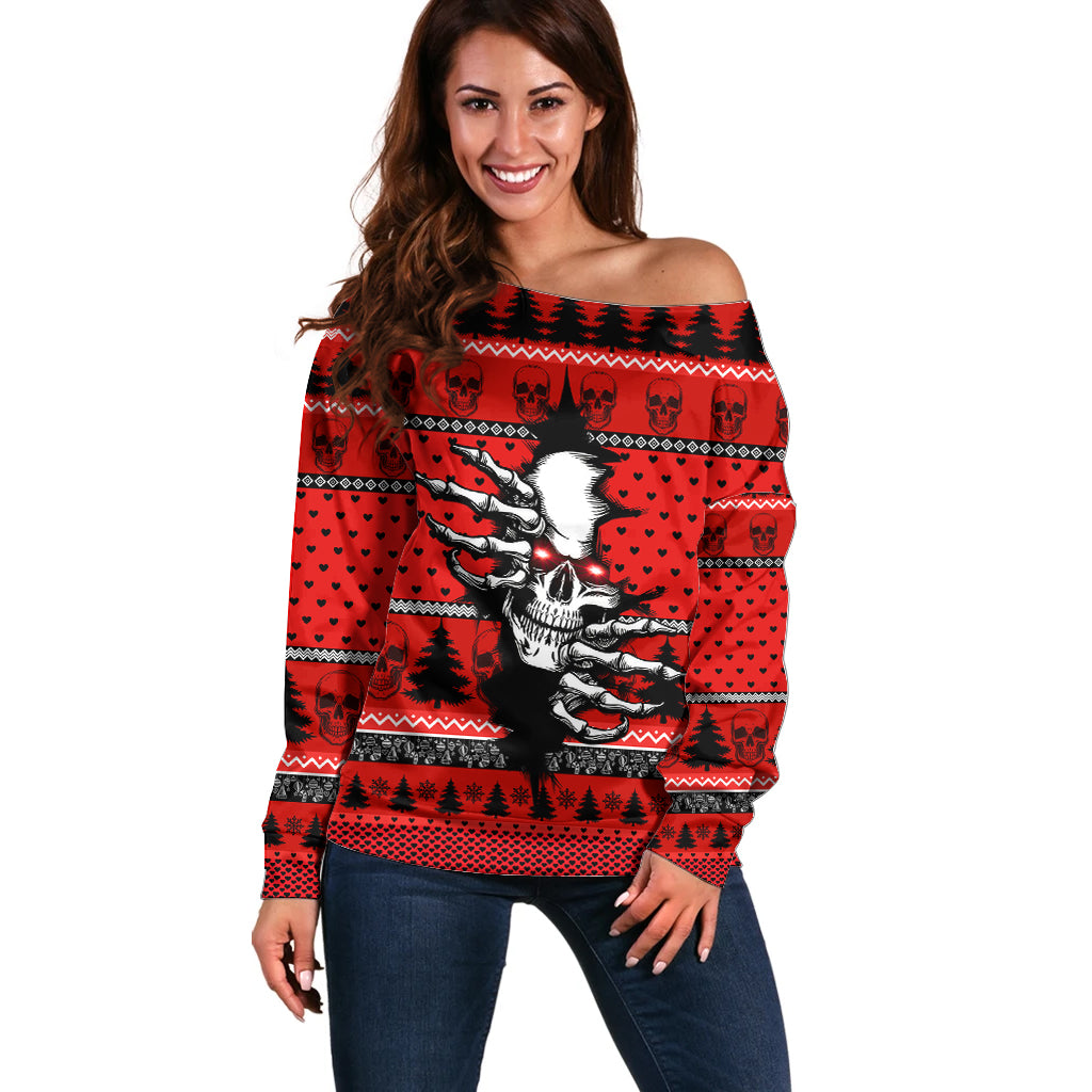 Scary Skeleton Off Shoulder Sweater Skeleton Inside Ugly Christmas - Wonder Print Shop