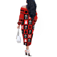 Scary Skeleton Off The Shoulder Long Sleeve Dress Skeleton Inside Ugly Christmas - Wonder Print Shop