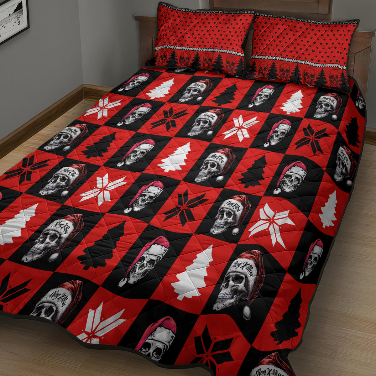 Scary Skeleton Quilt Bed Set Skeleton Inside Ugly Christmas - Wonder Print Shop
