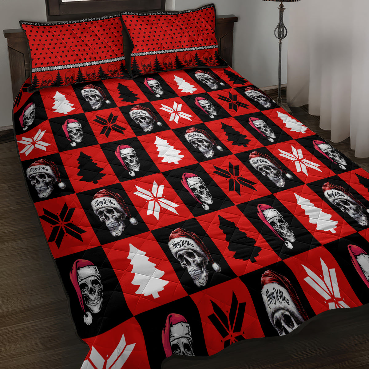 Scary Skeleton Quilt Bed Set Skeleton Inside Ugly Christmas - Wonder Print Shop